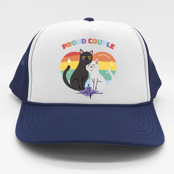 Cat Proud Couple Pride Heart Trucker Hat