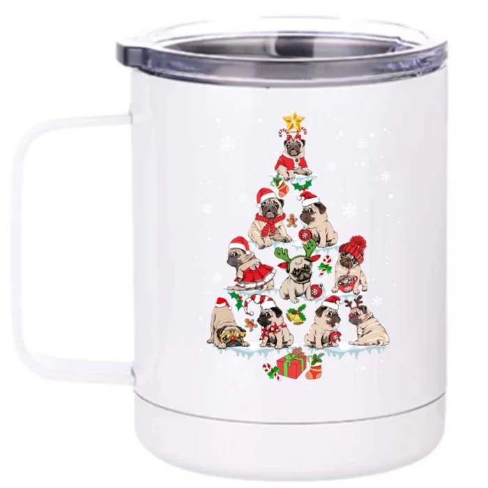 Cute Pugs Christmas Tree Funny Pug Lover Christmas Gift Front & Back 12oz Stainless Steel Tumbler Cup