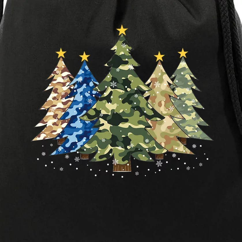 Camo Print Christmas Trees With Camouflage Print Xmas Drawstring Bag