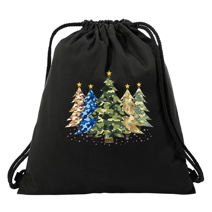 Camo Print Christmas Trees With Camouflage Print Xmas Drawstring Bag