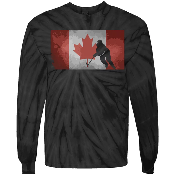 CanadianHockey Player Canada Flag Maple Leaf Ice Skating Tie-Dye Long Sleeve Shirt