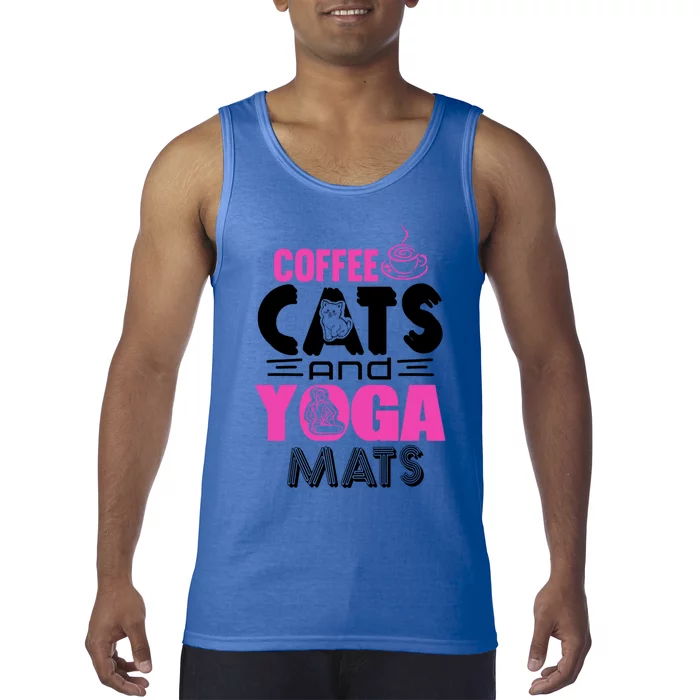 Cute Pink Coffee Cats And Yoga Mats Theme Great Gift Tank Top