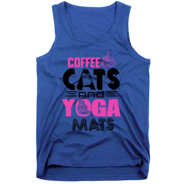 Cute Pink Coffee Cats And Yoga Mats Theme Great Gift Tank Top