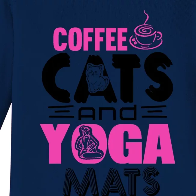 Cute Pink Coffee Cats And Yoga Mats Theme Great Gift Baby Long Sleeve Bodysuit