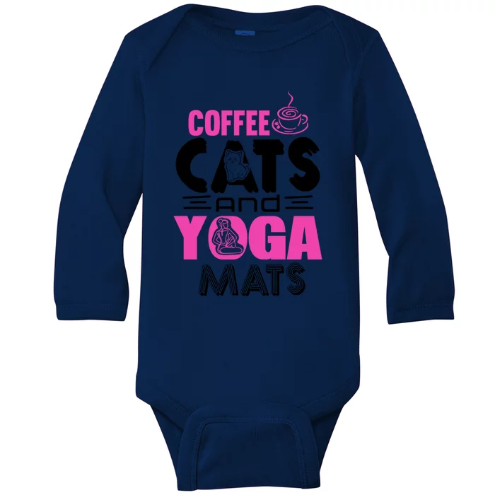 Cute Pink Coffee Cats And Yoga Mats Theme Great Gift Baby Long Sleeve Bodysuit