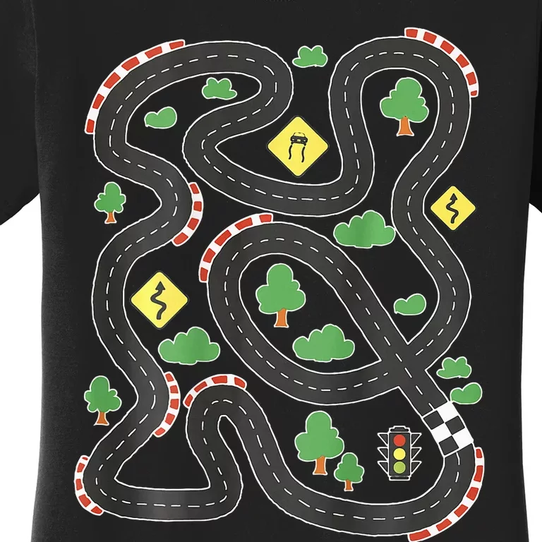 Cool Playmat Car Race Track On Back Dad Women's T-Shirt