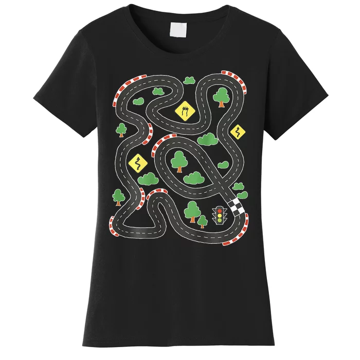 Cool Playmat Car Race Track On Back Dad Women's T-Shirt