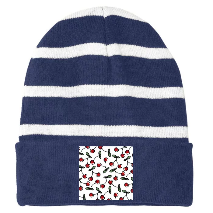 Cherry Pattern Striped Beanie with Solid Band