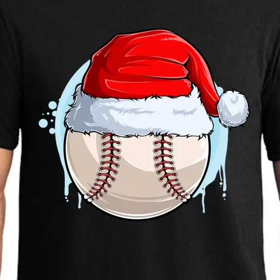 Catcher Pitcher Christmas Baseball Ball Santa Hat Gift Pajama Set