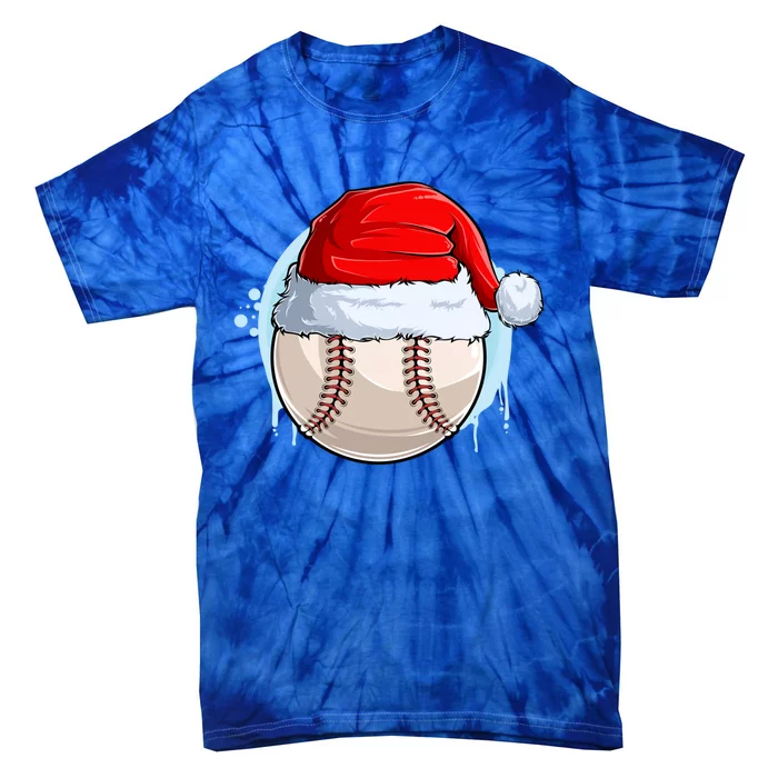 Catcher Pitcher Christmas Baseball Ball Santa Hat Gift Tie-Dye T-Shirt