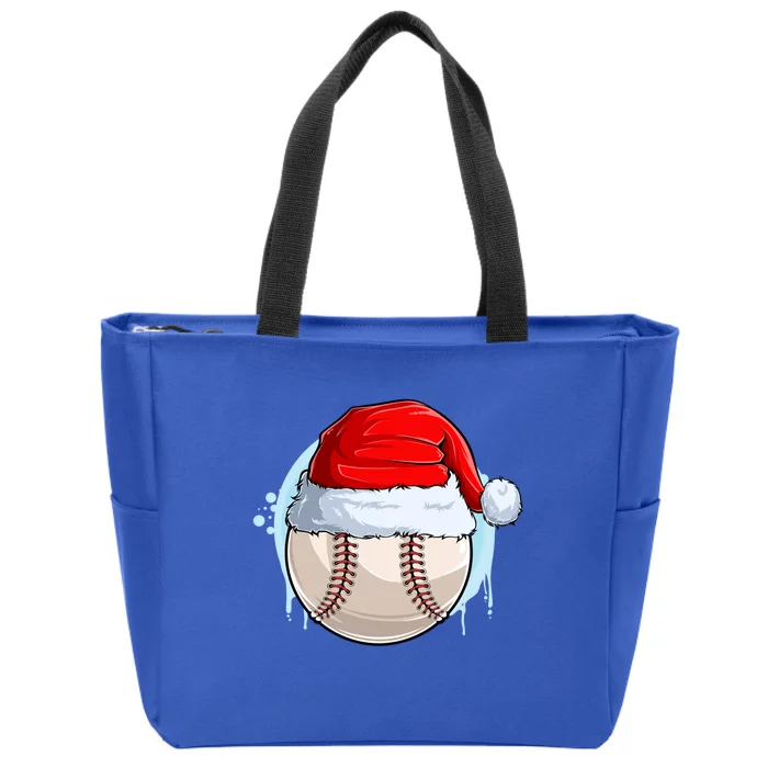 Catcher Pitcher Christmas Baseball Ball Santa Hat Gift Zip Tote Bag