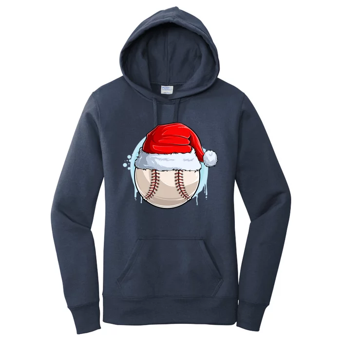 Catcher Pitcher Christmas Baseball Ball Santa Hat Gift Women's Pullover Hoodie