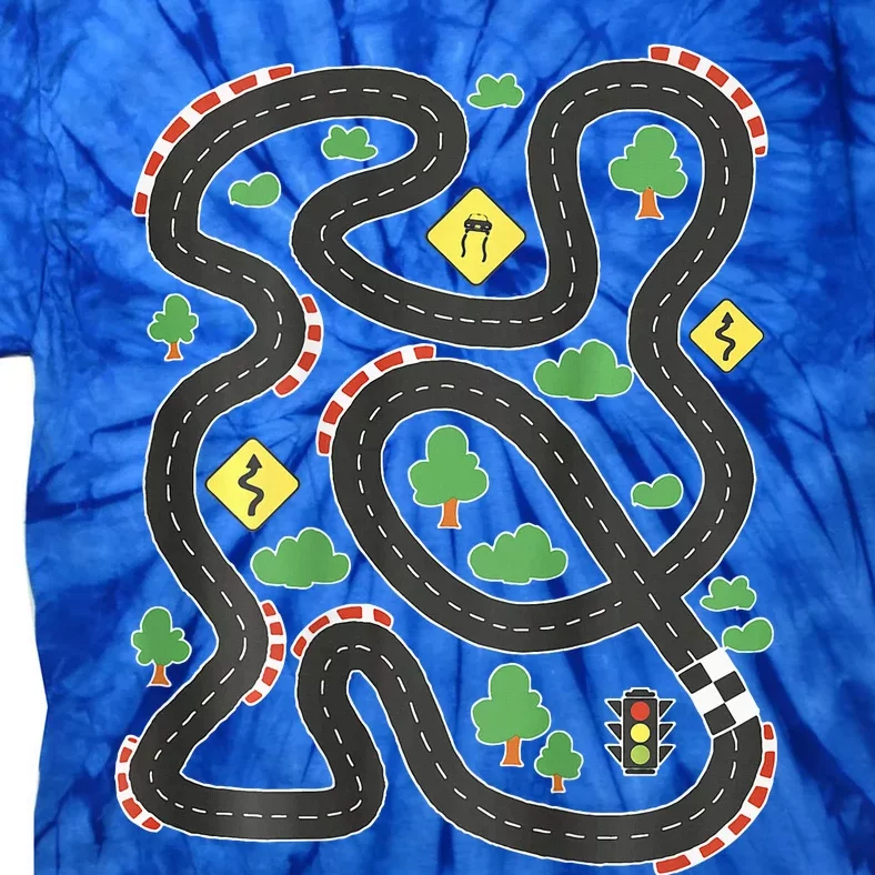 Cool Playmat Car Race Track On Back Dad Tie-Dye T-Shirt