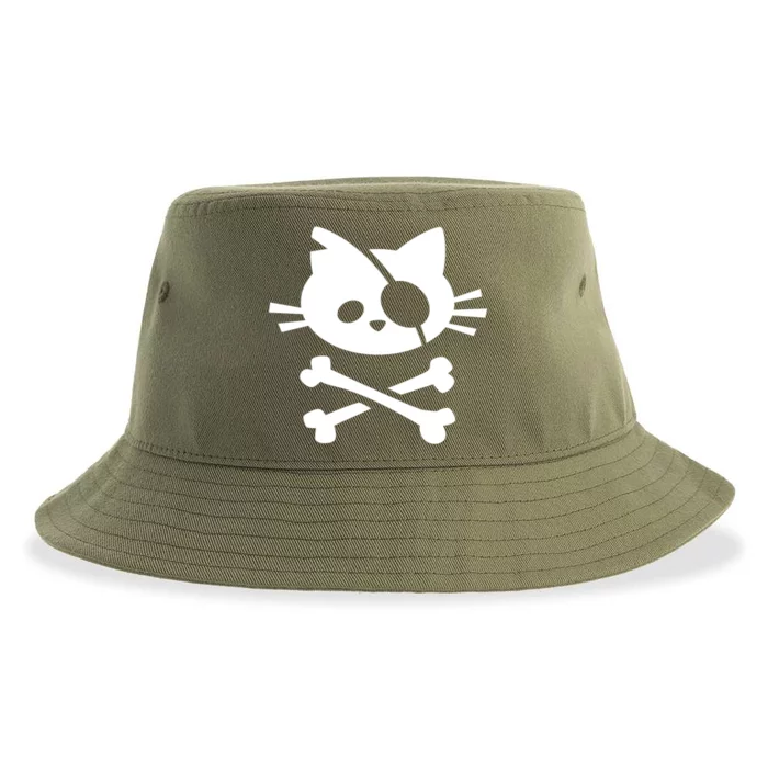 Cute Pirate Cat Skull And Crossbone Sustainable Bucket Hat