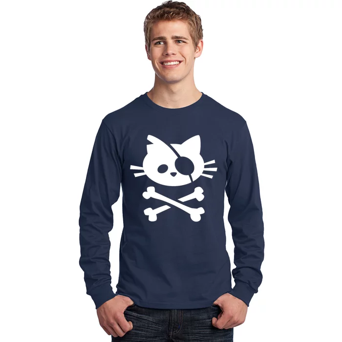 Cute Pirate Cat Skull And Crossbone Long Sleeve Shirt