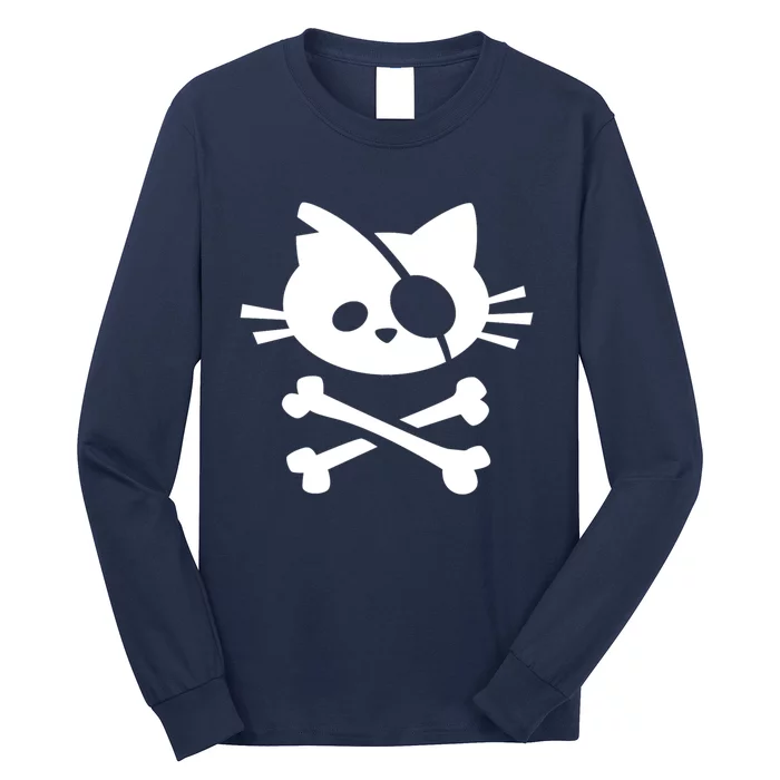 Cute Pirate Cat Skull And Crossbone Long Sleeve Shirt