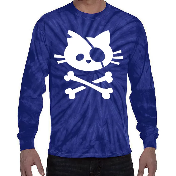 Cute Pirate Cat Skull And Crossbone Tie-Dye Long Sleeve Shirt