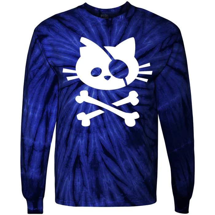 Cute Pirate Cat Skull And Crossbone Tie-Dye Long Sleeve Shirt