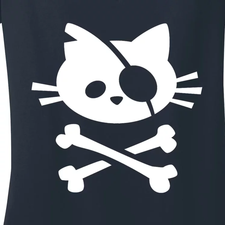 Cute Pirate Cat Skull And Crossbone Women's V-Neck T-Shirt