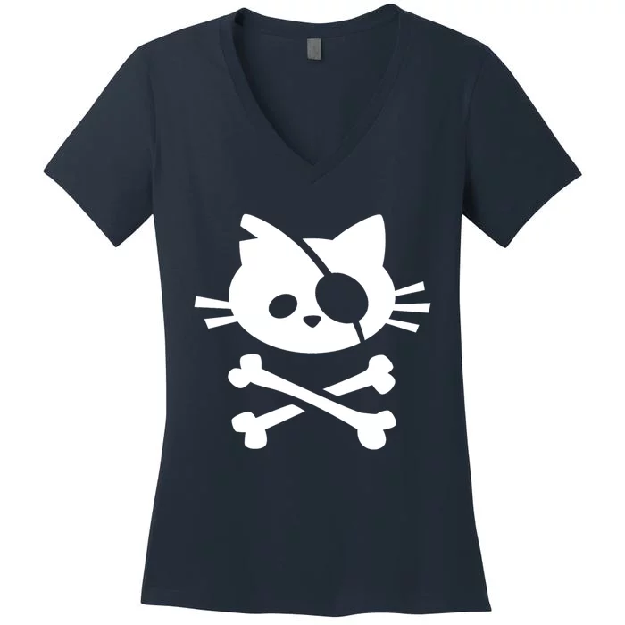 Cute Pirate Cat Skull And Crossbone Women's V-Neck T-Shirt