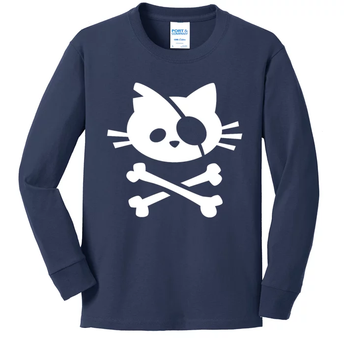 Cute Pirate Cat Skull And Crossbone Kids Long Sleeve Shirt