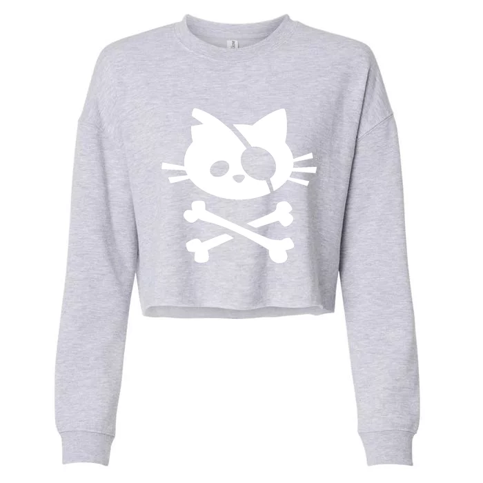 Cute Pirate Cat Skull And Crossbone Cropped Pullover Crew