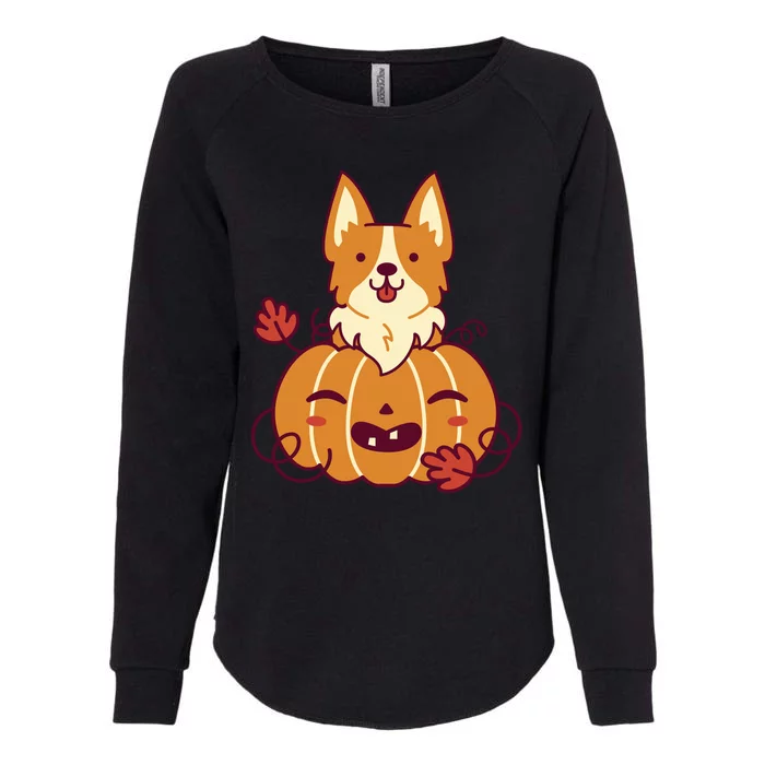 Cute Pumpkin Corgi Dog Halloween Womens California Wash Sweatshirt