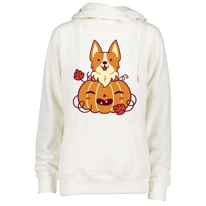 Cute Pumpkin Corgi Dog Halloween Womens Funnel Neck Pullover Hood