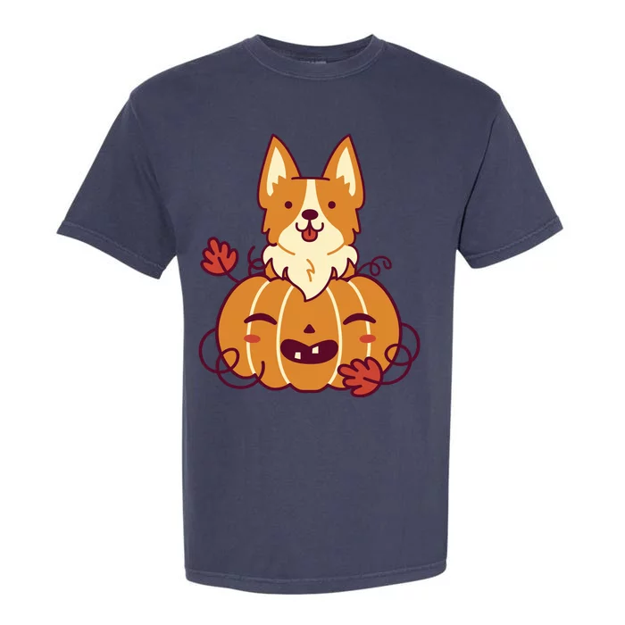 Cute Pumpkin Corgi Dog Halloween Garment-Dyed Heavyweight T-Shirt