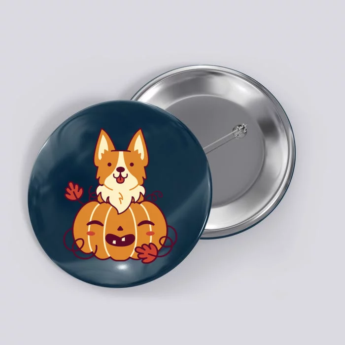 Cute Pumpkin Corgi Dog Halloween Button