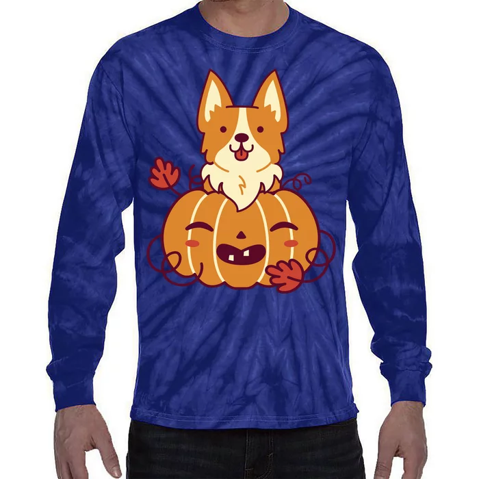 Cute Pumpkin Corgi Dog Halloween Tie-Dye Long Sleeve Shirt