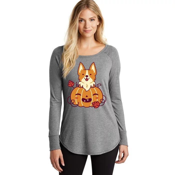 Cute Pumpkin Corgi Dog Halloween Women's Perfect Tri Tunic Long Sleeve Shirt