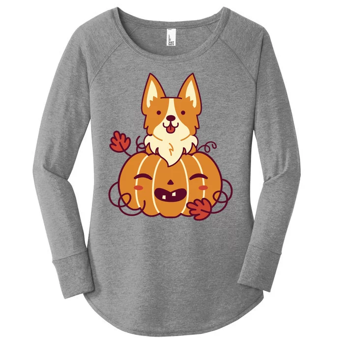 Cute Pumpkin Corgi Dog Halloween Women's Perfect Tri Tunic Long Sleeve Shirt