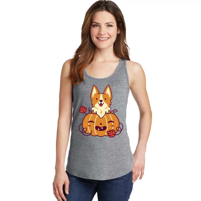 Cute Pumpkin Corgi Dog Halloween Ladies Essential Tank