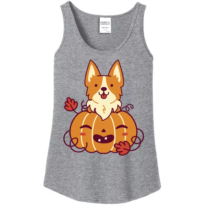 Cute Pumpkin Corgi Dog Halloween Ladies Essential Tank