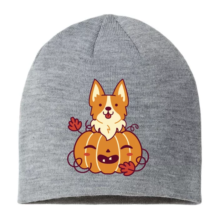 Cute Pumpkin Corgi Dog Halloween 8 1/2in Sustainable Knit Beanie