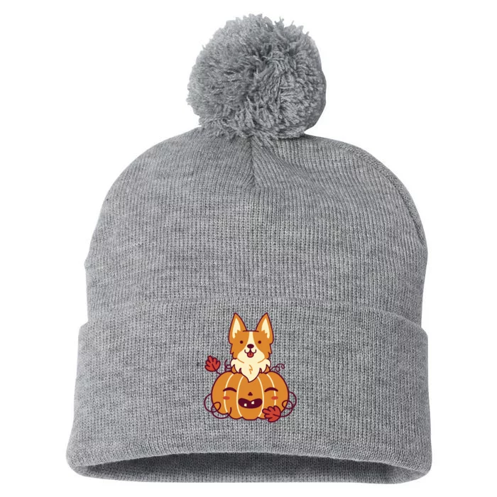 Cute Pumpkin Corgi Dog Halloween Pom Pom 12in Knit Beanie