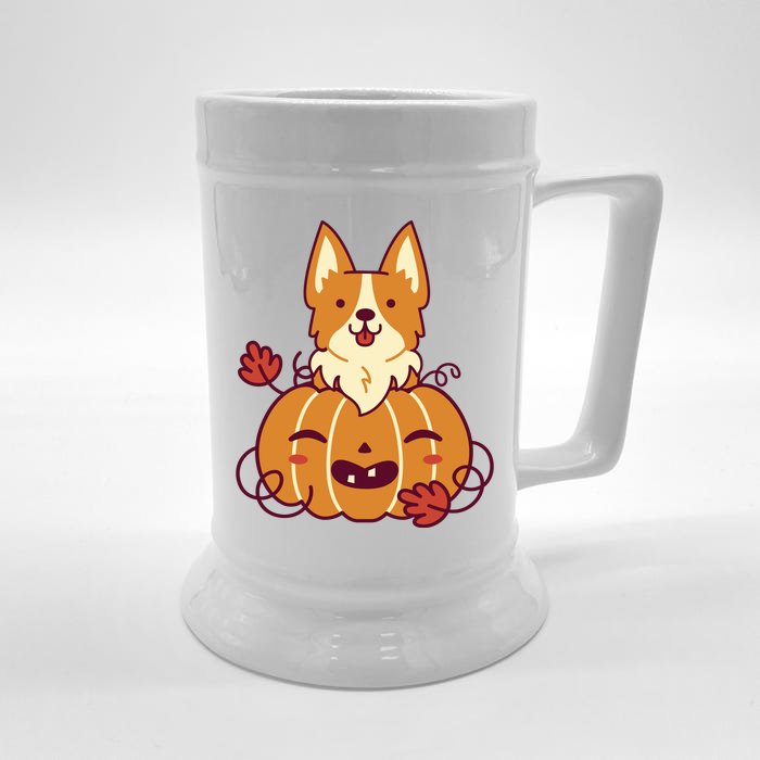 Cute Pumpkin Corgi Dog Halloween Front & Back Beer Stein