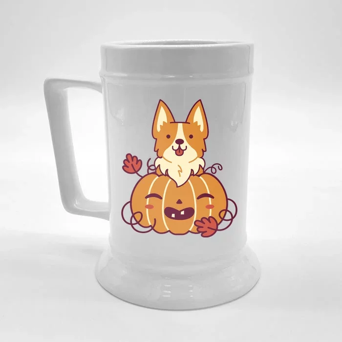 Cute Pumpkin Corgi Dog Halloween Front & Back Beer Stein