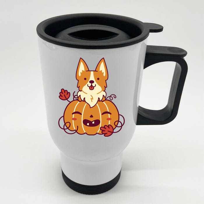 Cute Pumpkin Corgi Dog Halloween Front & Back Stainless Steel Travel Mug