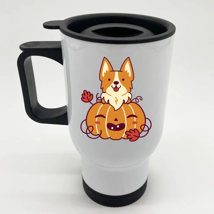 Cute Pumpkin Corgi Dog Halloween Front & Back Stainless Steel Travel Mug