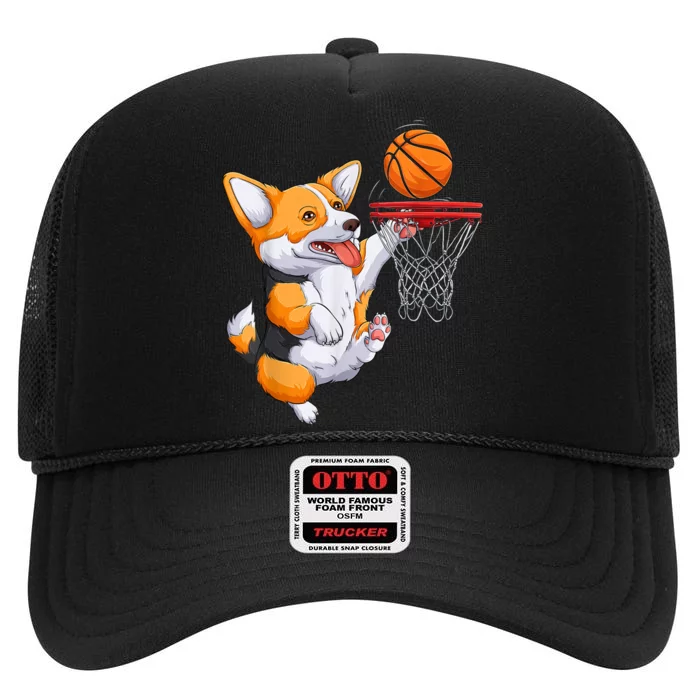 Corgi Puppy Corgi Basketball For Pet Lovers High Crown Mesh Trucker Hat