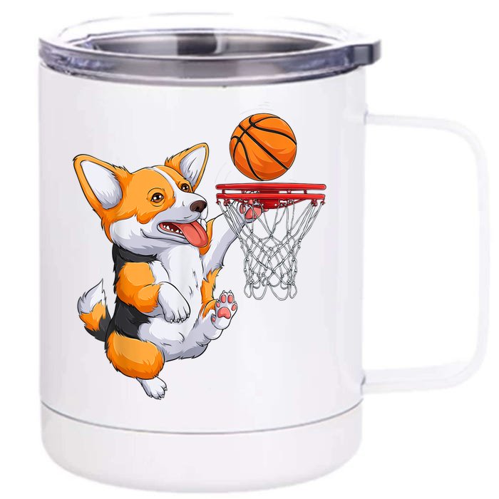 Corgi Puppy Corgi Basketball For Pet Lovers Front & Back 12oz Stainless Steel Tumbler Cup