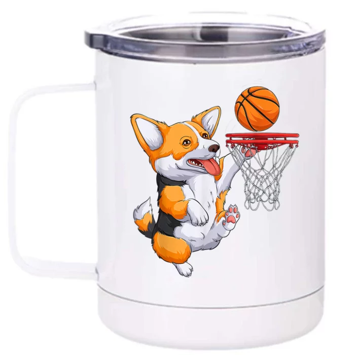 Corgi Puppy Corgi Basketball For Pet Lovers Front & Back 12oz Stainless Steel Tumbler Cup