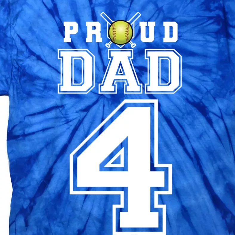 Custom Proud Dad Of Softball Player Number 4 Personalized Funny Gift Tie-Dye T-Shirt