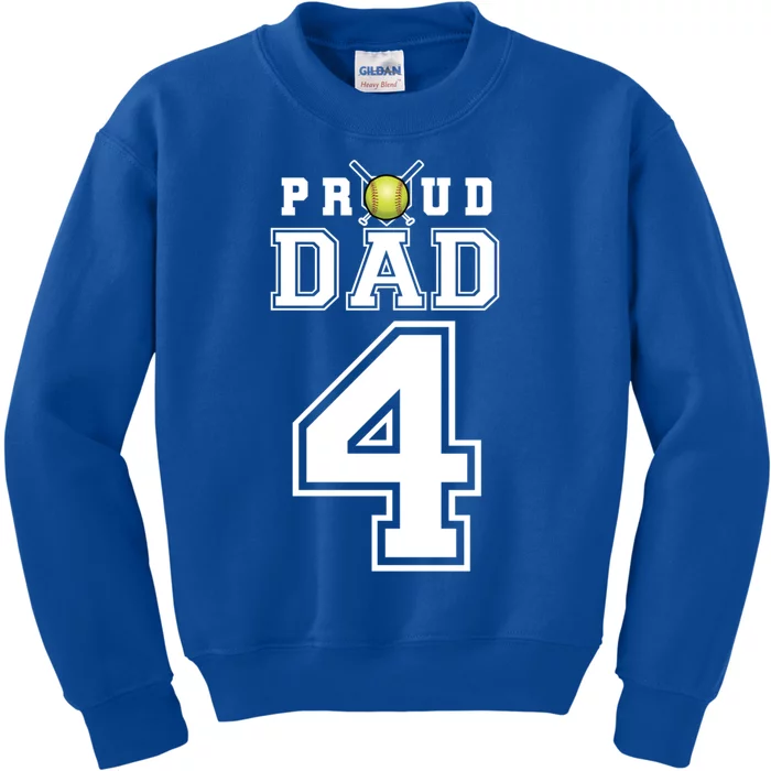 Custom Proud Dad Of Softball Player Number 4 Personalized Funny Gift Kids Sweatshirt