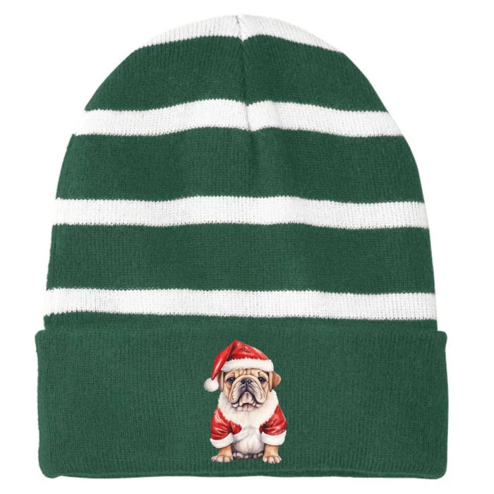 Christmas Pug Dog Cute Holiday Striped Beanie with Solid Band