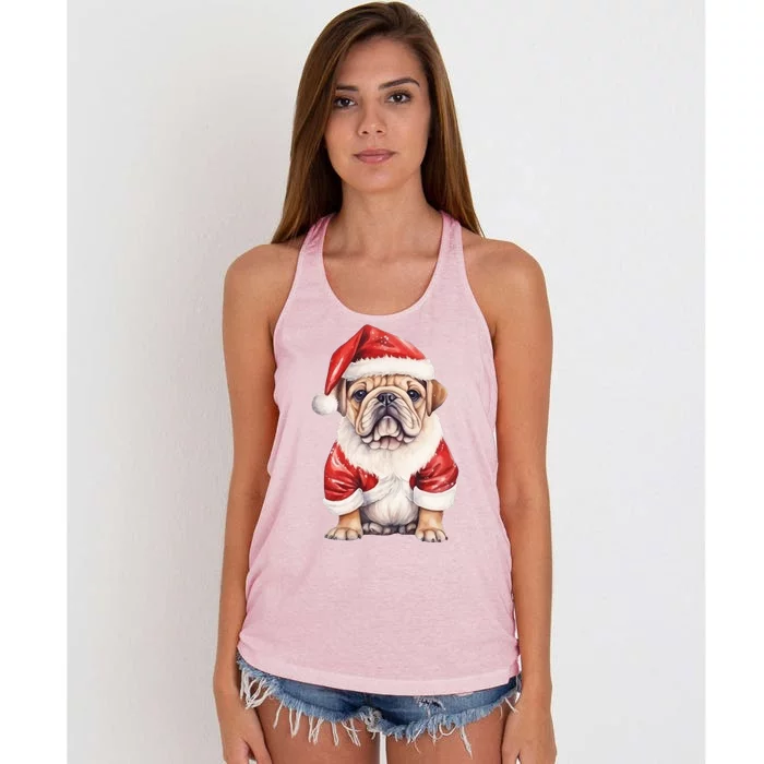 Christmas Pug Dog Cute Holiday Women's Knotted Racerback Tank