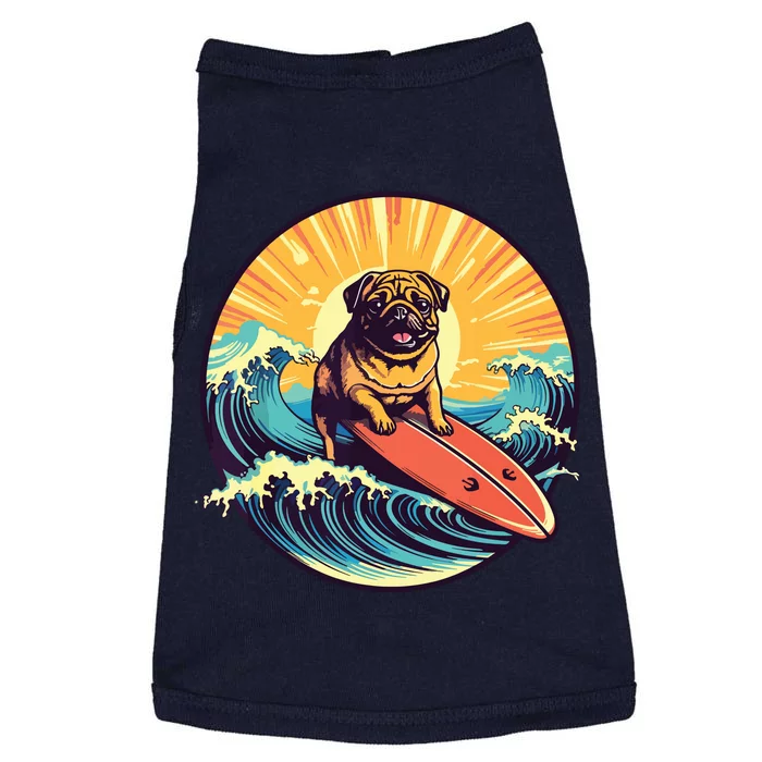 Cute Pug Dog Surfing Japanese Great Waves Surf Board Sunset Doggie Tank