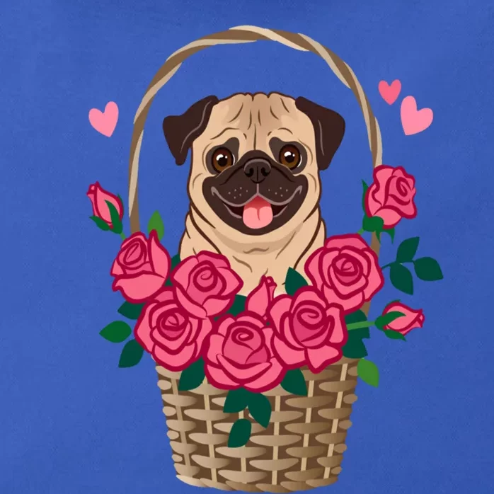 Cute Pug Dog Sitting In A Basket Of Roses Valentines Day Great Gift Zip Tote Bag